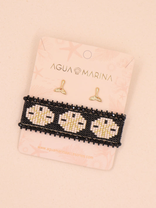 Pulsera Dollar Negro + Aretes